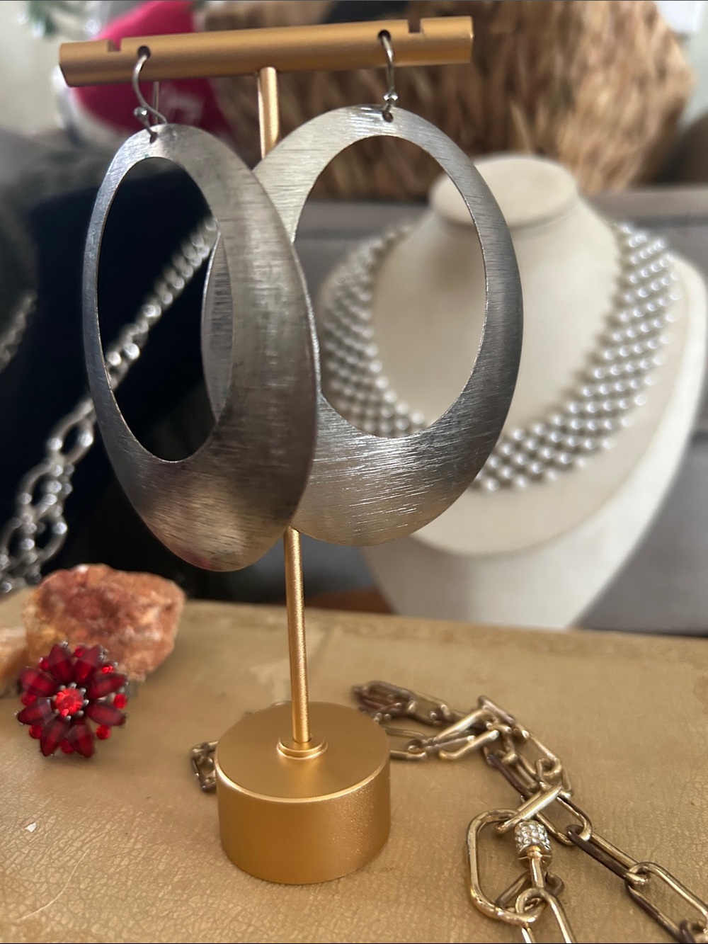 Silver Brushed Oval Hoop Earrings - Women Jewelry Earrings